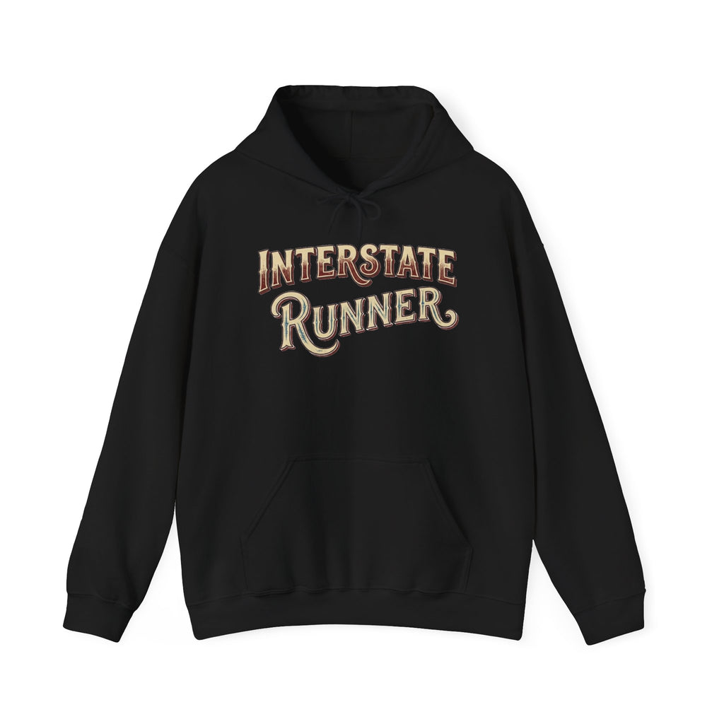 Black hoodie 'Interstate Runner' on a white background