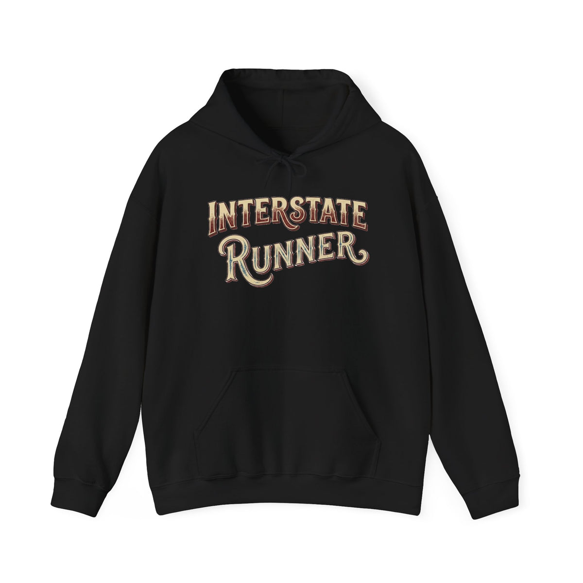 Black hoodie 'Interstate Runner' on a white background