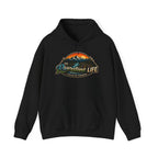 Black hoodie with 'The Riverstone Life Fueled By Freedom' text on a white background