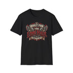 Black t-shirt 'Built for the Long Haul Made to Last' on a white background