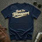 Navy 'Built for Transport' road life t-shirt featuring vintage cream typography on a soft unisex t-shirt.