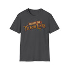 Dark heather t-shirt with "Chasing The Yellow Lines" on the chest against a white background.