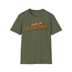 Military green t-shirt with "Chasing The Yellow Lines" on the chest against a white background.