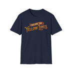 Navy t-shirt with "Chasing The Yellow Lines" on the chest against a white background.