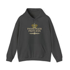 A dark heather hoodie 'Passenger Princess' with a crown vintage design on a white background