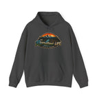 Dark heather hoodie with 'The Riverstone Life Fueled By Freedom' text on a white background