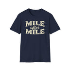 Navy 'Mile After mile' t-shirt with a white background.