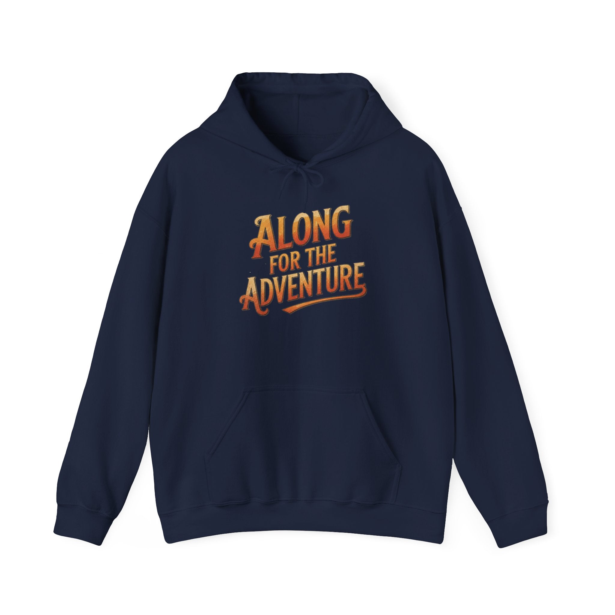 Navy hoodie 'Along for the Adventure' on a white background
