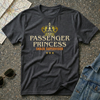 Passenger Princess –Snack Supervisor T-shirt featuring a gold crown and vintage typography for road trip snack lovers and travel enthusiasts.