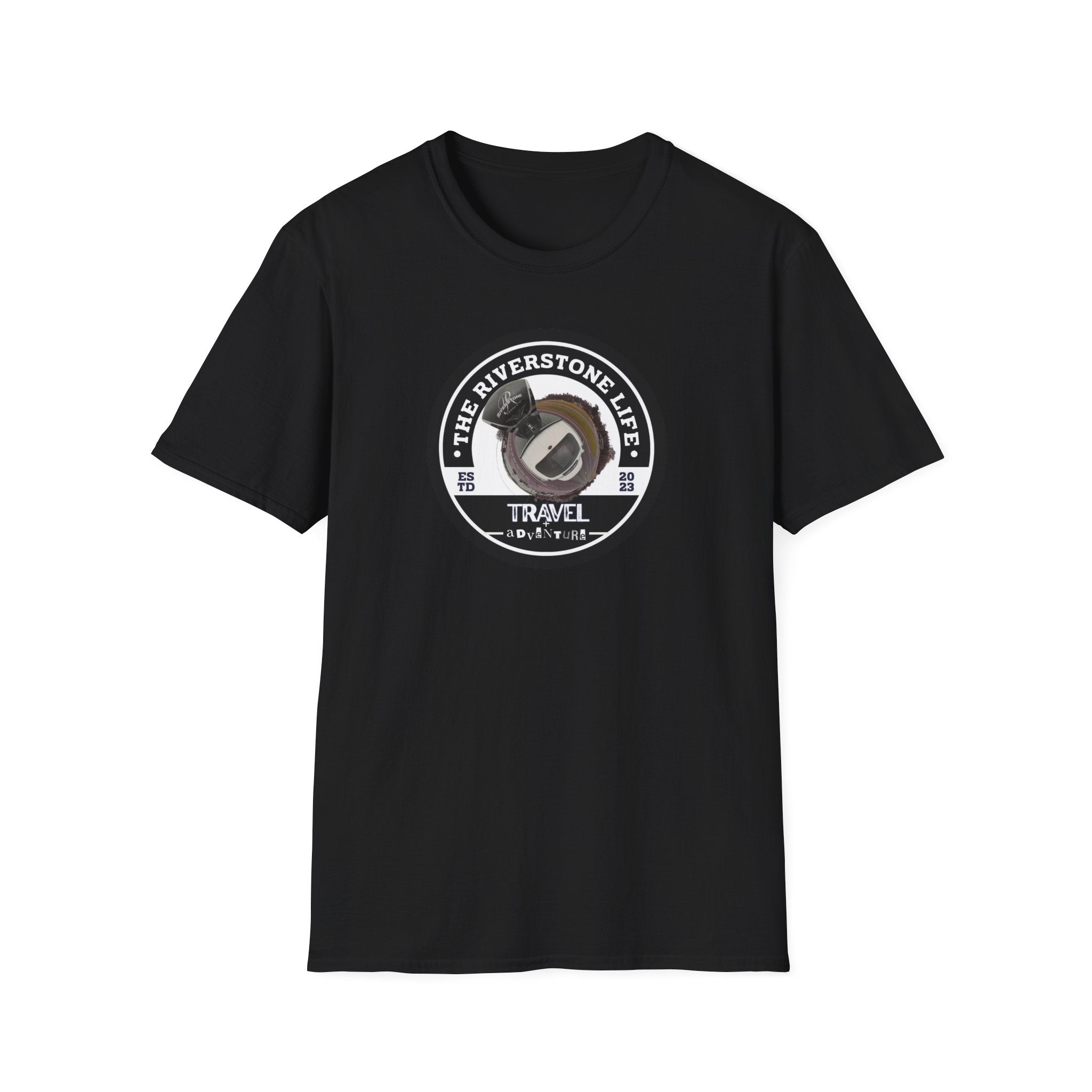Black t-shirt 'The Riverstone Life 2023' circle logo