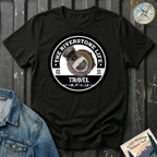 The Riverstone Life 2023 T-shirt by The Riverstone Life on a black Gildan Softstyle 64000 featuring the official circular travel logo with a pickup truck and fifth-wheel RV.