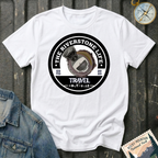 The Riverstone Life 2023 T-shirt by The Riverstone Life on a white Gildan Softstyle 64000 featuring the official circular travel logo with a pickup truck and fifth-wheel RV.